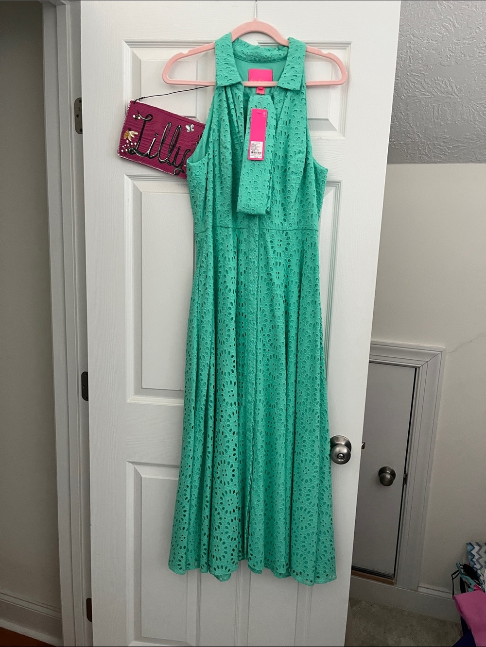 Lilly Pulitzer Mint Green Eyelet Maxi with Tie-Neck